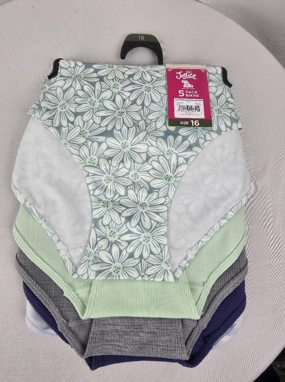 NWT Justice Girl's Oh So Soft Green Multicolor Tie-Dye 5 Pack Bikini's Sz 16